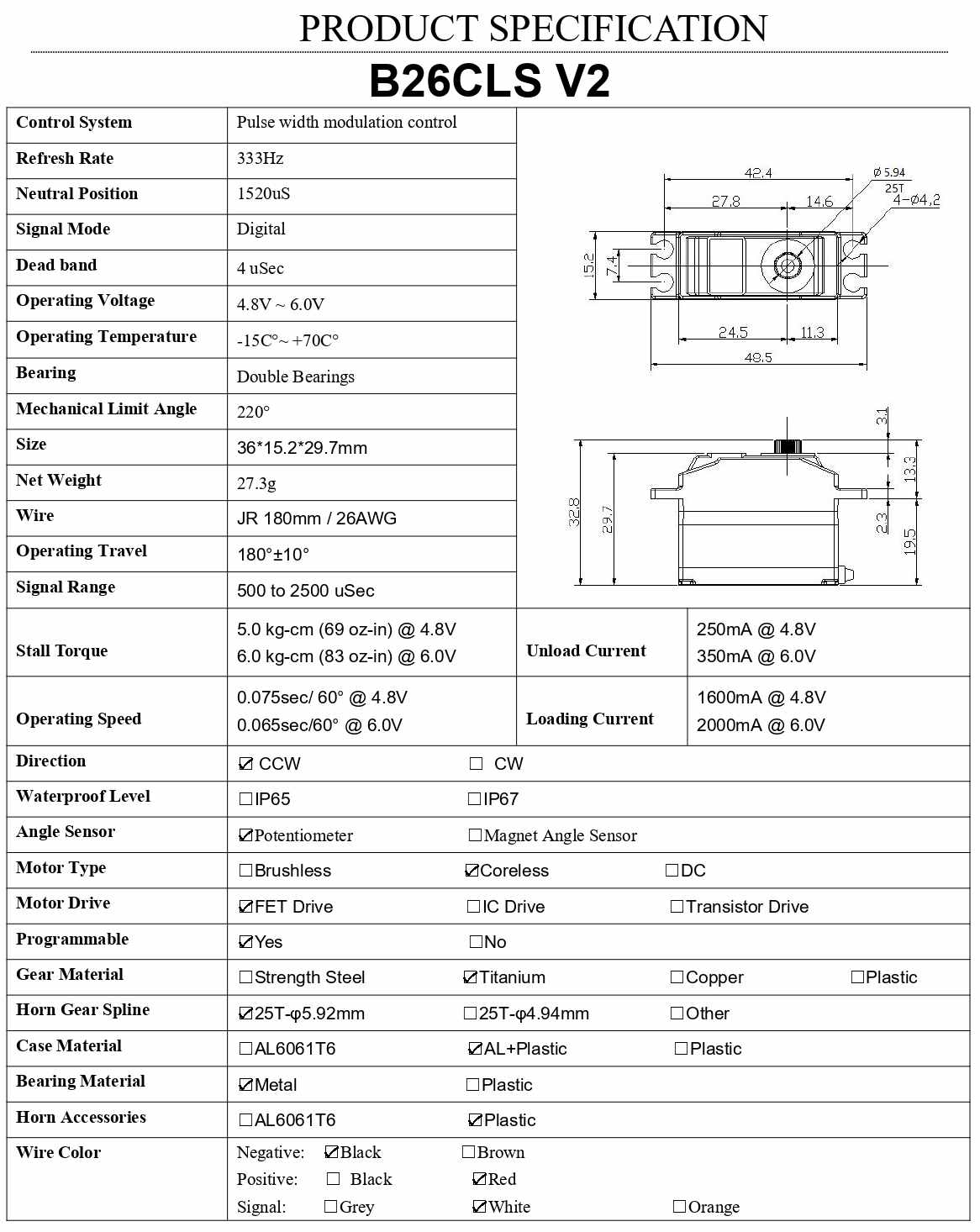Hot Sales AGFRC B26CLM 0.065s Fast Speed 6KG 6.0V Metal Gear Coreless Digital Programmable Mini Servo RC Car Helicopter Robot