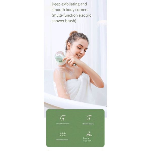 Waterproof Electric Shower Brush with 6 Heads and Long Handle for Deep Cleaning
