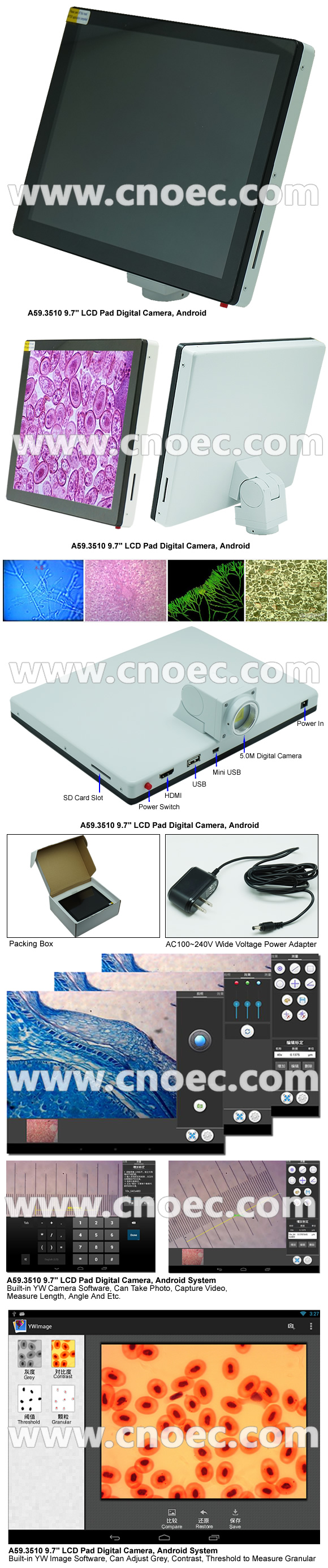 цифровой фотокамера пусковой площадки 9.7inch LCD, вспомогательное оборудование A59.3510 микроскопа системы андроида