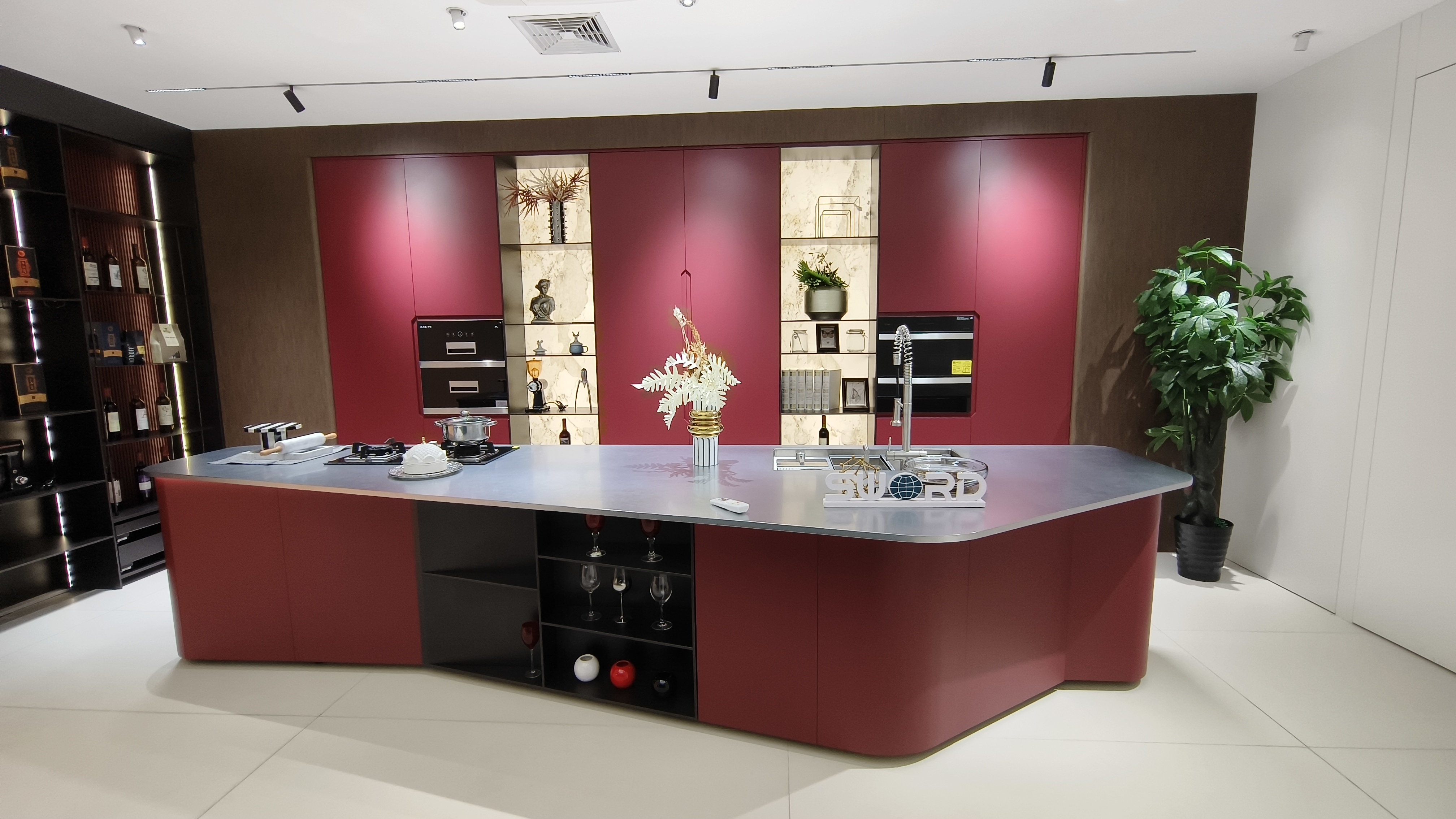 Custom Red Stainless Steel Kitchen Cabinet Waterproof Rustproof for Home Commercial
