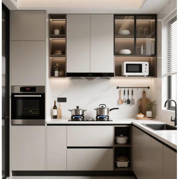 Modern Kitchen Cabinet OSB Panel Particle Board Modern Wood Cabinets with Walnut Finish