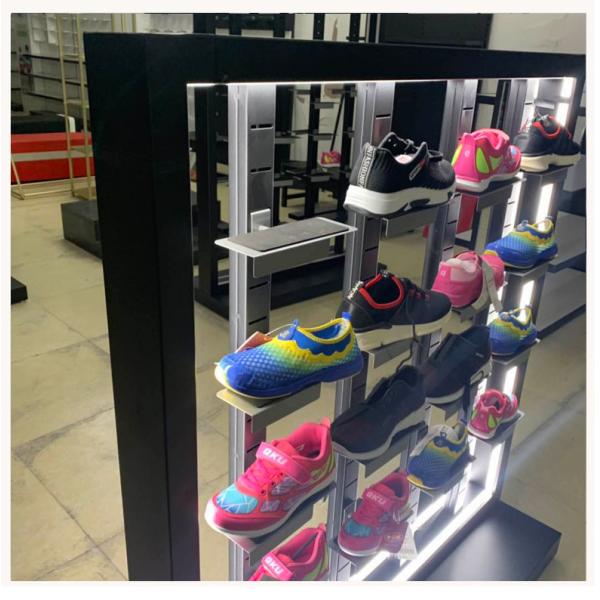 LED Shoe Rack for Stainless Steel Shoe Store Display Fixture in Home Furniture Style