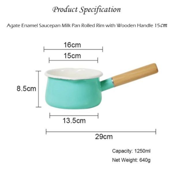 Custom Color Enameled Cast Iron Saucepan 15cm Size With Wood Handle For Cooking