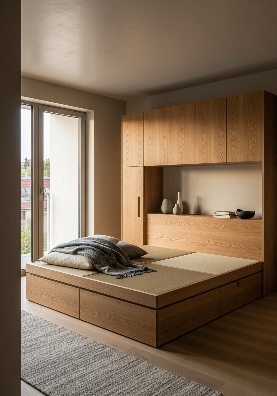 Low-Profile Japandi Tatami Platform Bed in 304 Stainless Steel