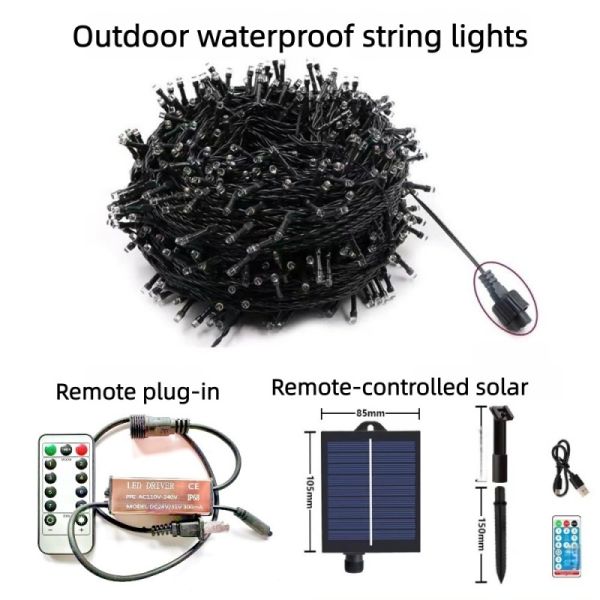 LED Solar String Light With Warm White 100LED for Christmas Tree Decor