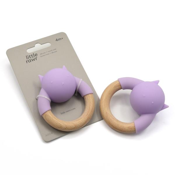 FDA Silicone Baby Wooden Teething Ring Rattle Ball Wooden Animal Teether