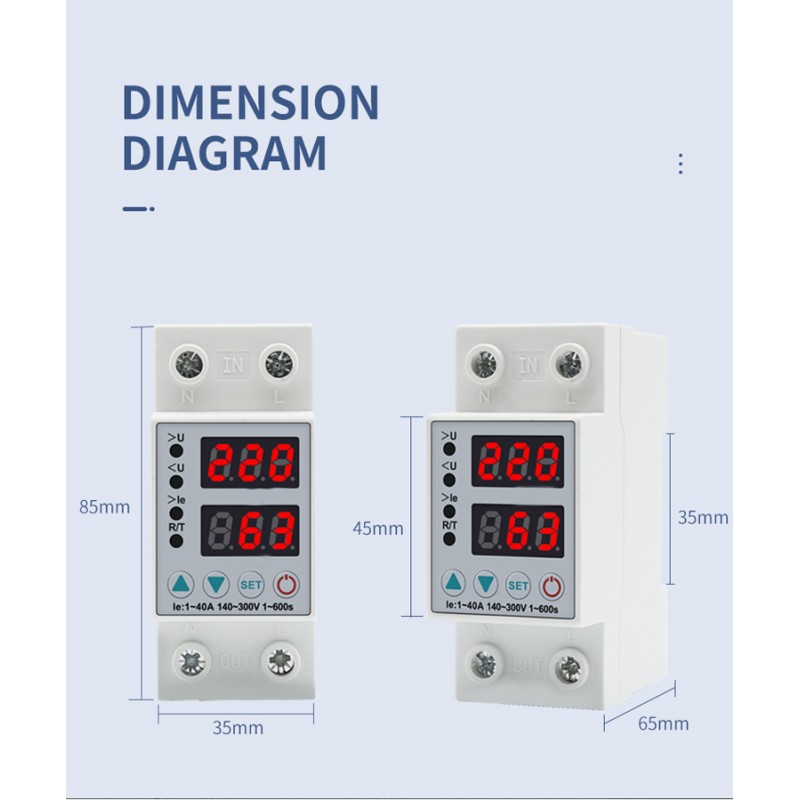 40A Din Rail Single Phase Over Under Voltage Protector Automatic Reconnect Device with On-Off Function Voltage Display SVC Use