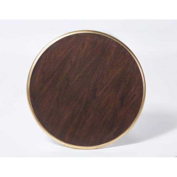 Walnut Wood Veneer Round Dining Table With Solid Wood Edge And Gold Leaf Base