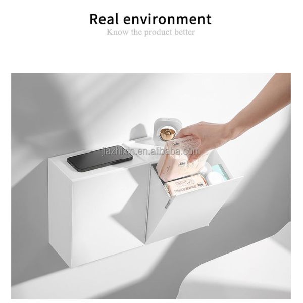 Toilet Side No Punching Hanging Garbage Storage Bathroom Wall Mounted Paper Boxs Stackable Clamshell Tissue Organizer Soap Bin