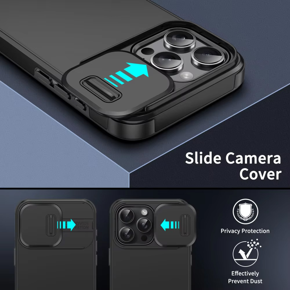 Laudtec Slide Camera Cover for iPhone 18 17 16 Pro Max Armor Shockproof Dual LayerMagnetic Protective Back Phone Shell