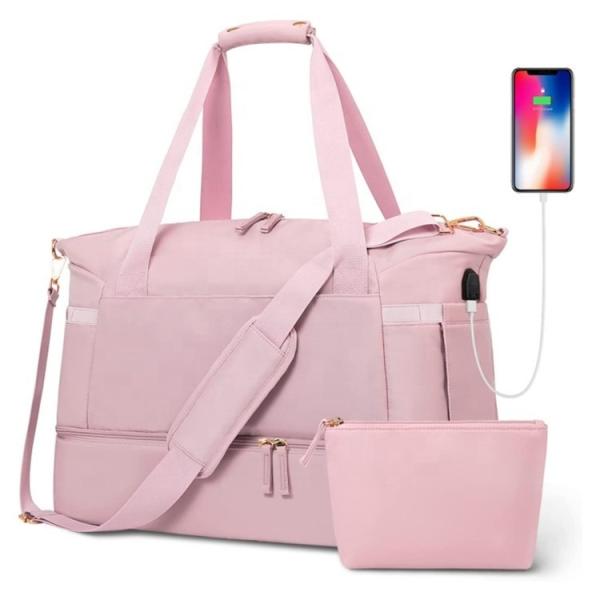 Custom Materials Sports Travel Duffel Bag With Usb Charging Port Wet Dry Separation