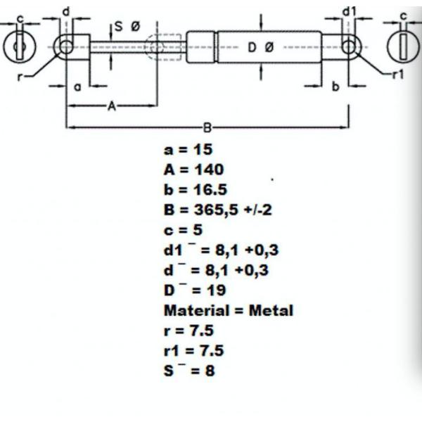 Seamless Steel Gas Spring lift Support 700N 365mm 084387 Caravan