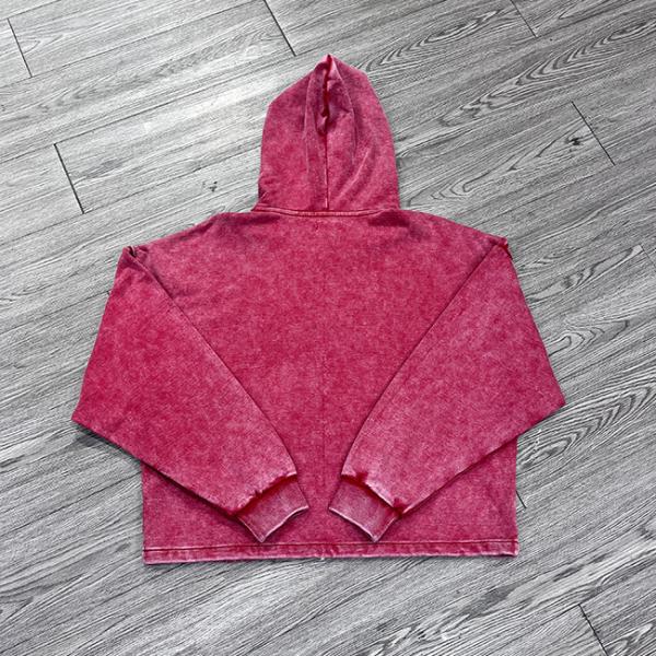 Custom Embroidery Patch Logo Hoodie Acid Washed Vintage Cropped Hoodie Men Boxy Zip Up Fleece Hoodies