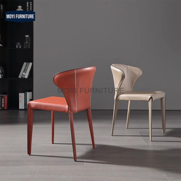 Modern Italian Minimalist Saddle Leather Chair Ideal for Home Bar Coffee Shops Milk Tea Shops Commercial Hotel Furniture