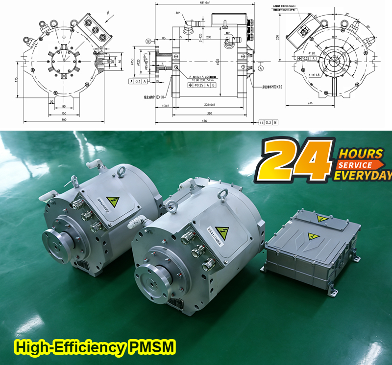 60kW PMSM Traction Motor and 75kW Motor Controller for EV Powertrain