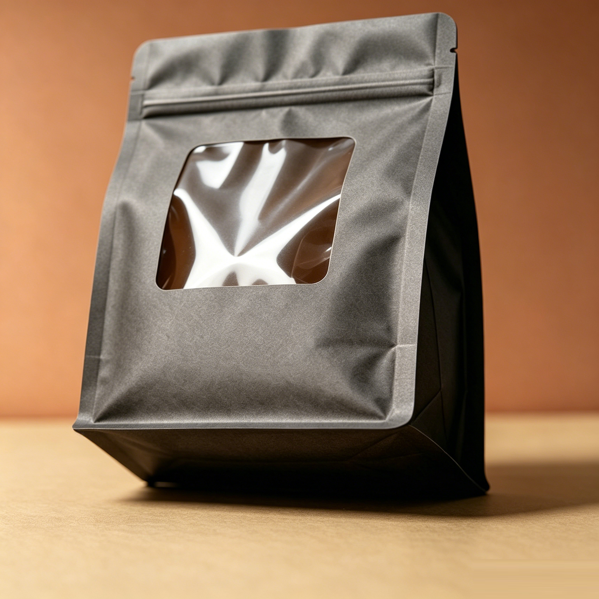 Custom Printed 500g Matte Black Kraft Stand‑Up Coffee Pouch with Window | High‑Barrier Packaging for Whole Bean Coffee