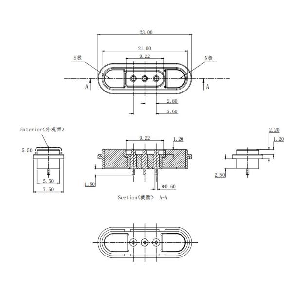 Conector de carga magnético macho y hembra de 3 pines con fuerza de resorte de 80 g y paso de 2,8 mm
