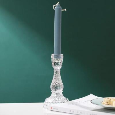Teste padrão claro de Crystal Taper Candlestick Holders Diamond do vidro da depressão 6,5 polegadas