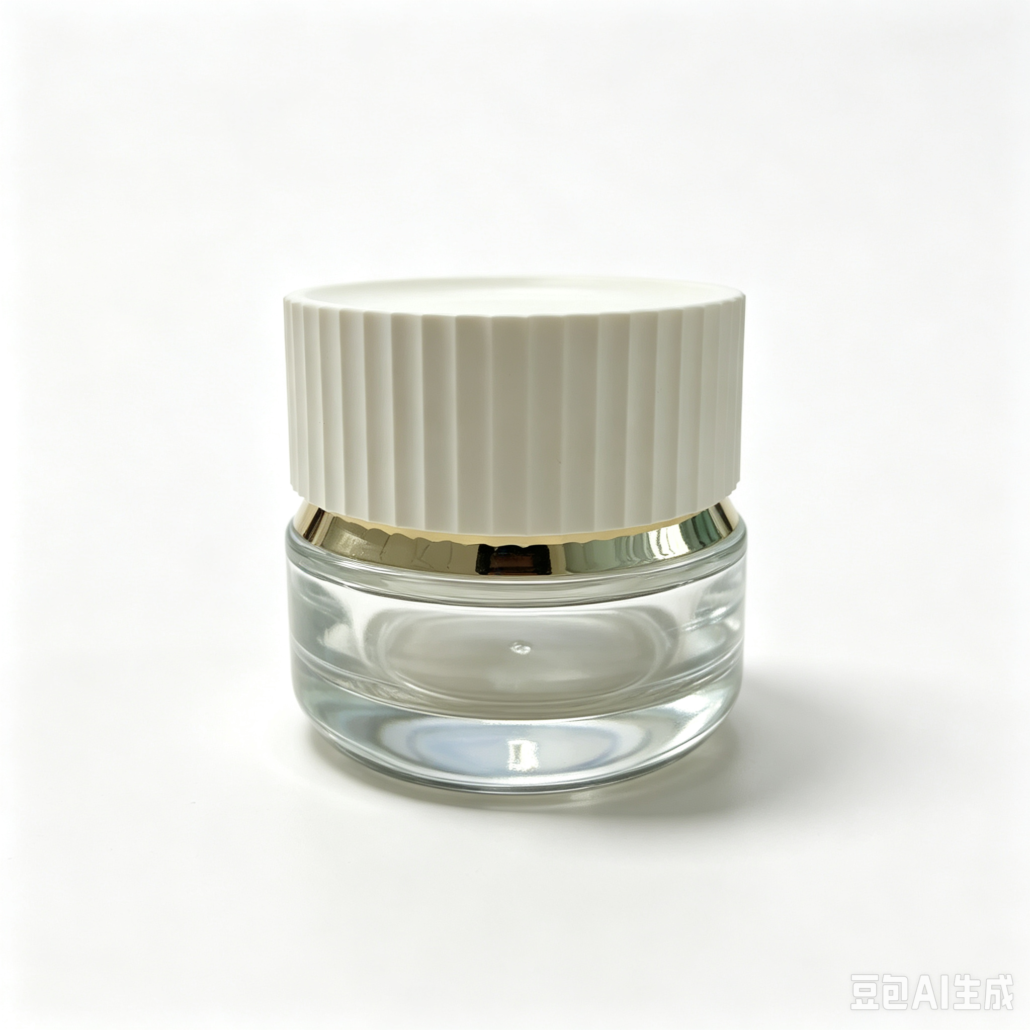 Luxury Glass Jar 30g and 50g with Vertical Ribbed White Cap Gold Decorative Ring for Face Cream Skincare Container