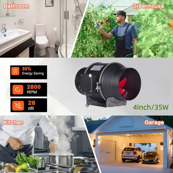 Ventilation Fan WIFI APP Smart Inline Booster Duct Fan Quiet EC Motor Energy Saving 4 Inch 35W Power with Low Noise and High Airflow