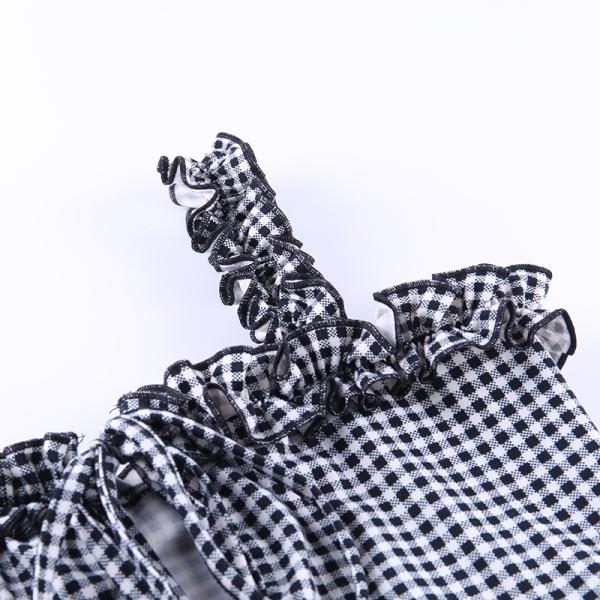 Sleeveless Ruffles Women Crop Top Vintage Plaid Style