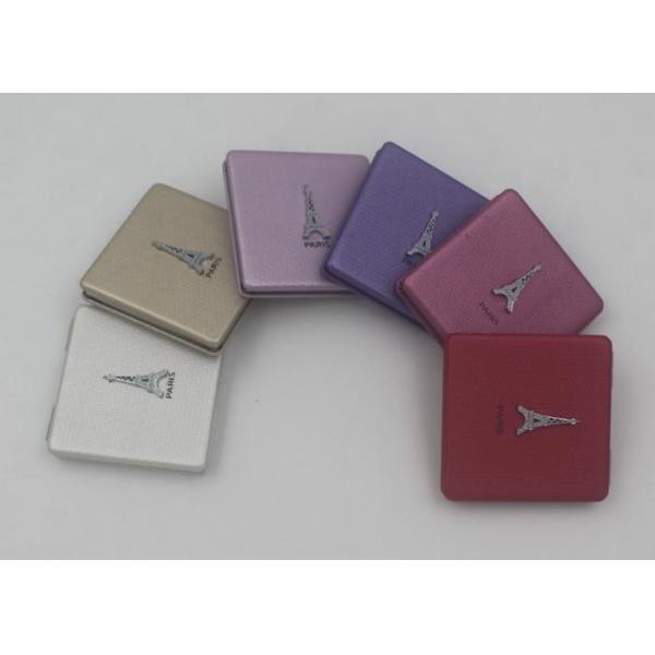 Colorful Faux Leather Travel Square Makeup Mirrors with Iron Tower