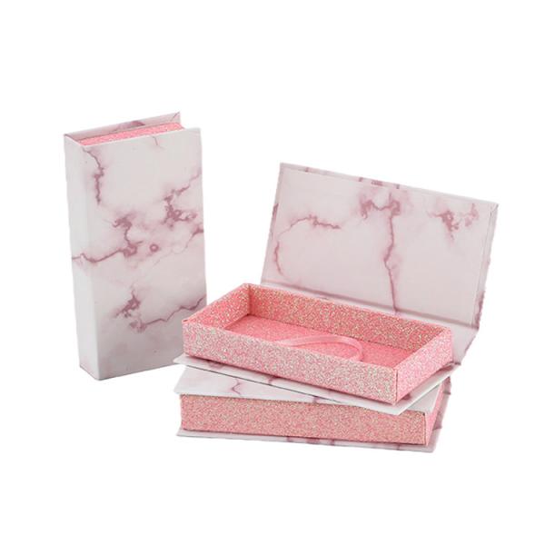 Impressão UV de mármore personalizado Caixas de cílios de papel vazio rosa Caixa de cílios falsos de cartão magnético