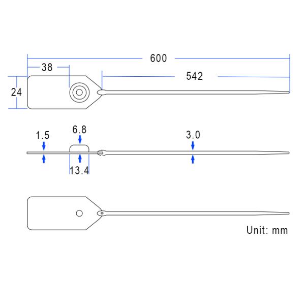 600mm Length Plastic Security Seal with PP and Stainless Steel Material for 269.5 N Tensile Strength Container Security Lock