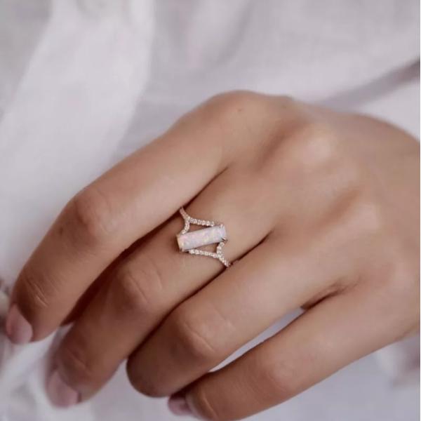 Багетт-резка Опальный снежный кольцо размер 4-размер 10 925 Стерлинговое серебро кольцо