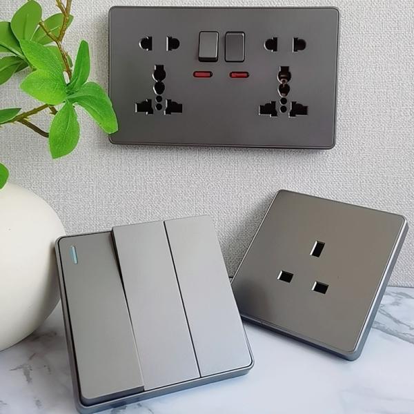 Hot Selling Nordic Grey 13A UK Standard Wall Switch Socket Universal USB Electrical Socket Light Switch 1gang 2way