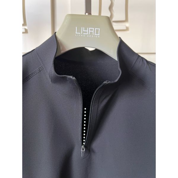 Men High Neck Short Sleeve Shirts Stretch Quick Dry and Breathable Fabric for Outdoor Sport T-shirt