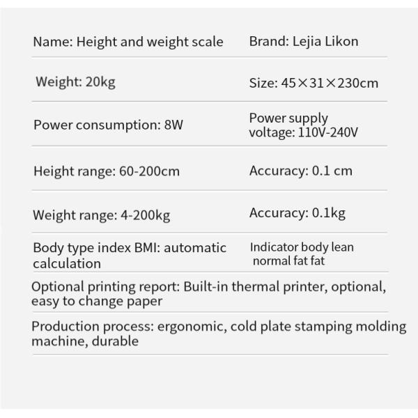 Ultrasonic BMI Height and Weight Scale for Hospital 300kg Capacity Measuring Human Body