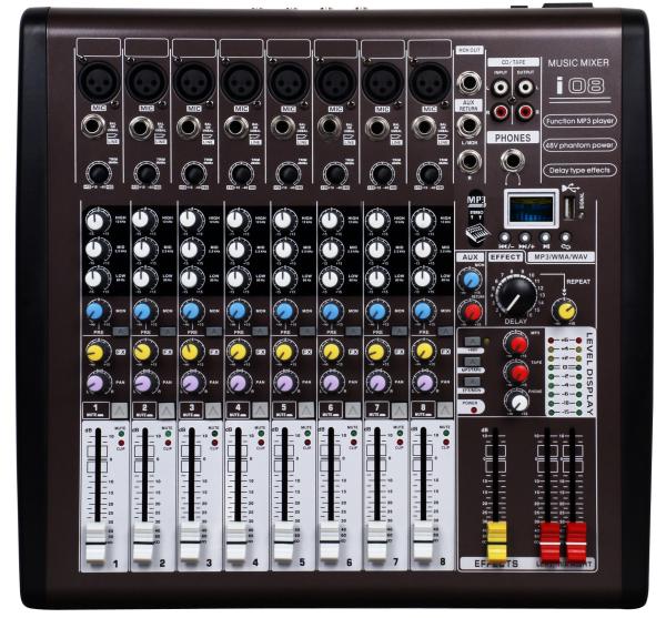 8 channel Professional Audio Mixer  with DSP I08 , Portable Power Mixer