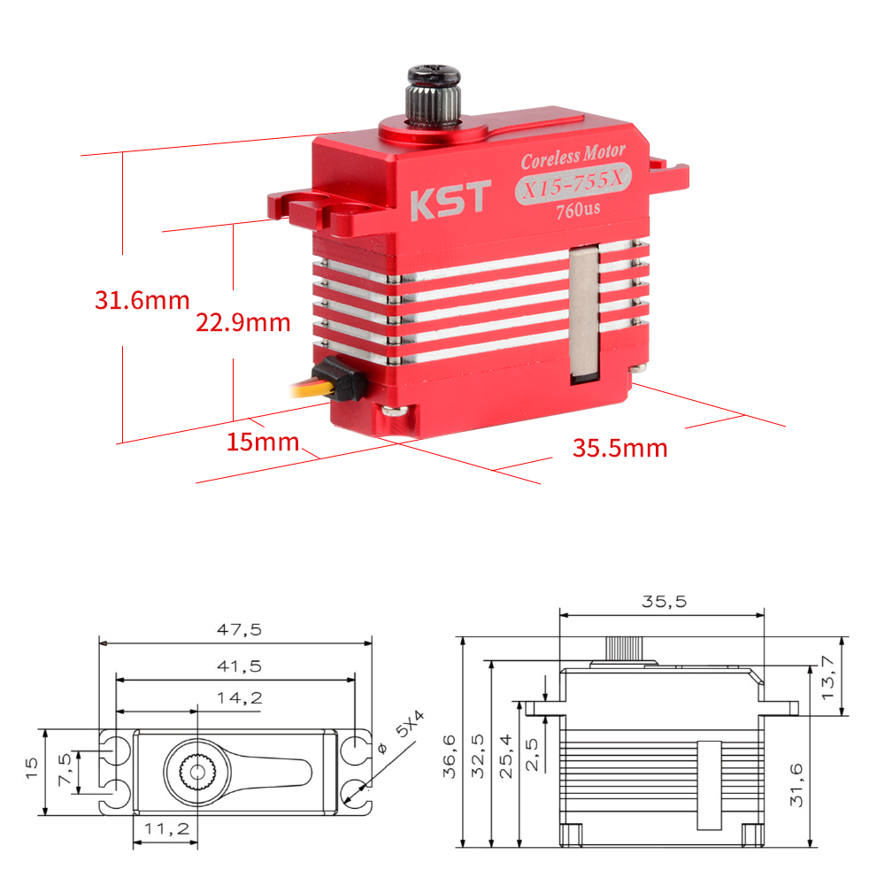 Wholesale Price KST X15-755X 10.2kg Helicopter Tail Digital Metal Gear Servo Motor for Robot UAV Hobby Education