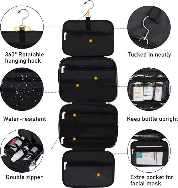 Shockproof Travel Toiletry Organizer With Hanging Hook Water Resistant Cosmetic Bag