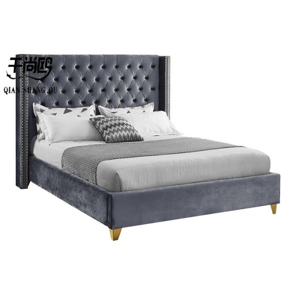 Linen Trundle Leather Tufted Queen Bed / King Size Upholstered Headboard With Storage