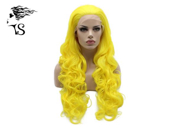 Bright Yellow Color Synthetic Wavy Lace Front Wigs For Rupuals Drag Race