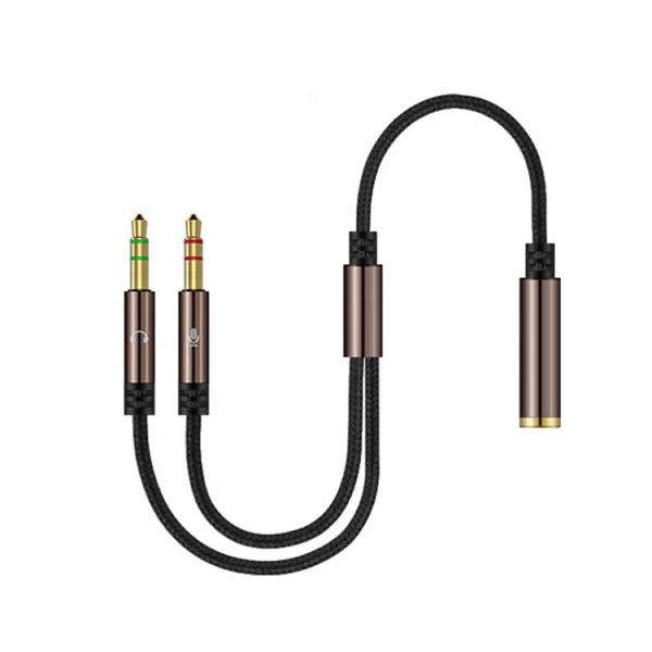 High Quality Splitter 1 Female to 2 Male Headset 3.5mm Jack Audio Mic Cable