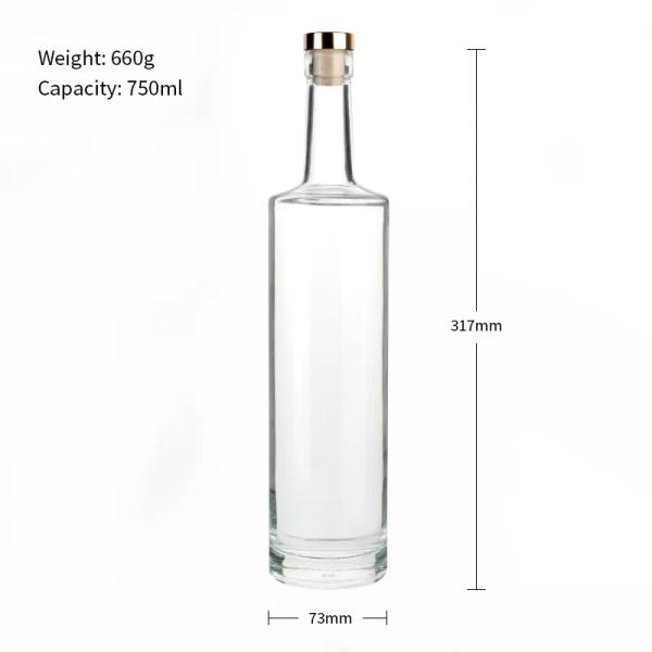 Sleek Appearance 750ml Custom Glass Bottle for Liquor Gin Brandy Rum Vodka and Spirit