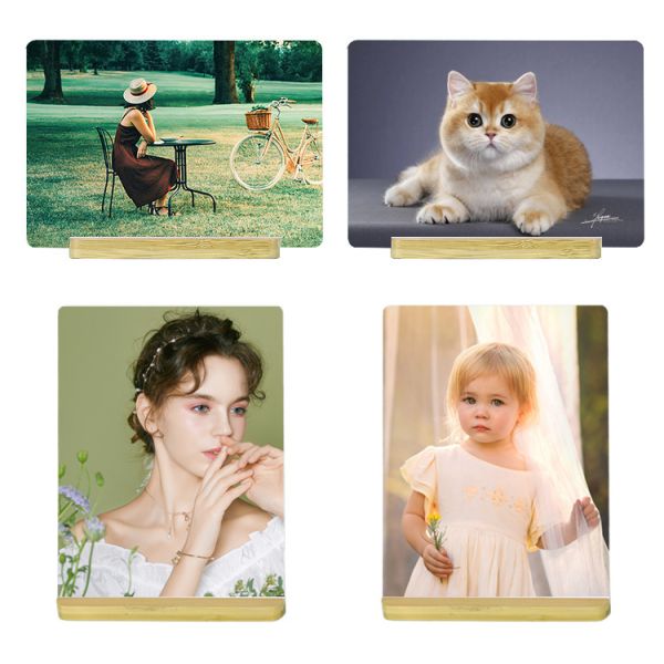 7inch 8inch Sublimation Aluminum Photo Frame Bamboo Base Blanks Custom Metal Picture Frames