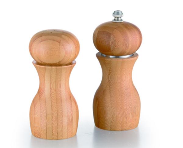 Bamboo pepper mill and salt shaker set
