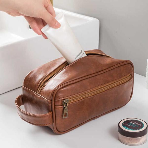 New Waterproof Pu Leather Mens Toiletry Bag Travel Storage Shaving Bag Dopp Kit Portable Wash Cosmetic Makeup Bag