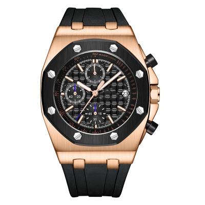 Relógio de quartzo de silicone masculino multifuncional moderno com calendário