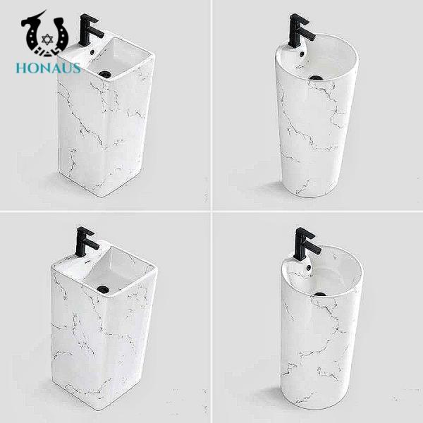 Natural Marble Pedestal Sink Modern Freestanding Pedestal Basin No Stain