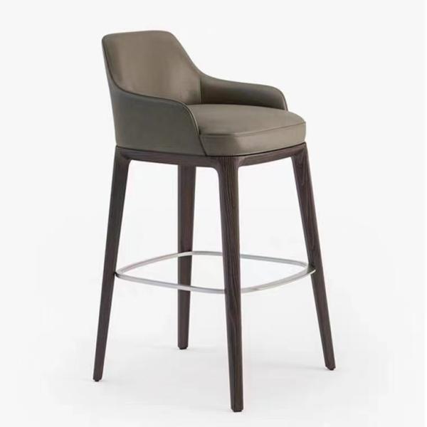 Nordic Style Fashion Creative Leather High Dining Chair Solid Wood Bar Stools