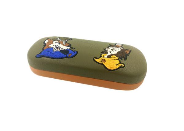Fox Embroidery Covered Kids Eyeglass Case Clam Shell Style PU Kids Glasses Case