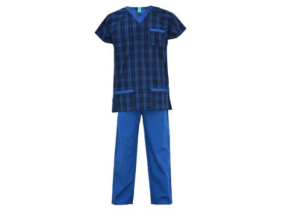 Blue Protective Work Clothing Scrub Suit For Men Reversible Short Sleeve Top Long Pants
