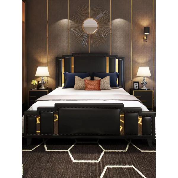 Upholstered Hotel Bedroom Furniture Hydraulic Lift Up Storage Leather Bed