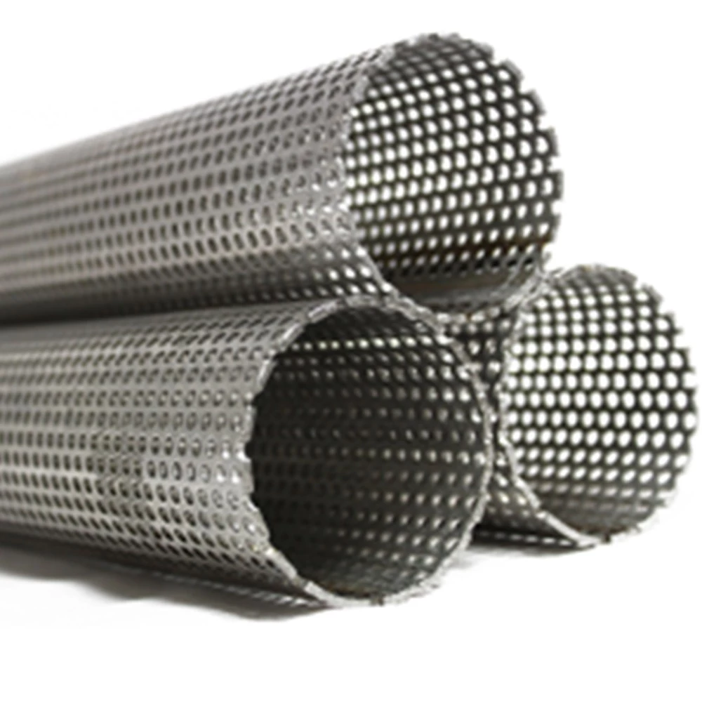Petrol Textile Perforated Stainless Steel Tube Custom Length Straight Pattern