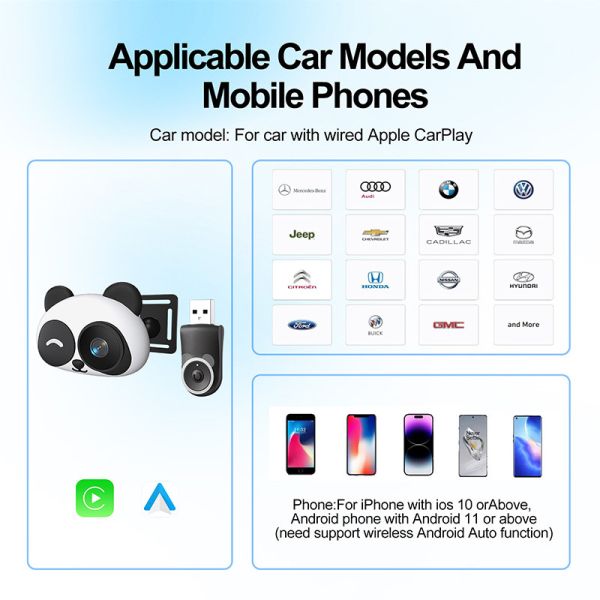 Yuecai New Portable Wireless In-car CarPlay Adapter Car Camera and Rear Seat Baby Monitor  